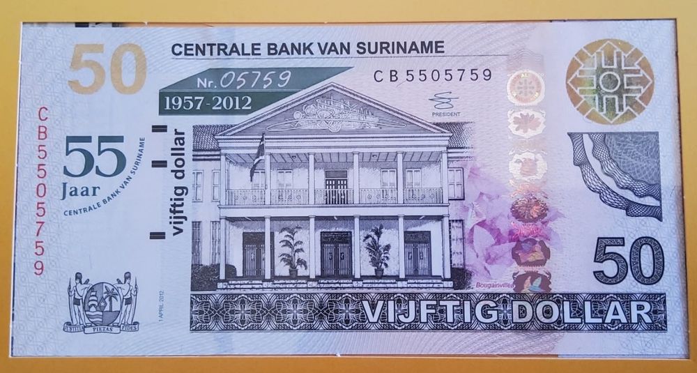 SURINAME 50 dólares 2012 comemorativa/ FOLDER