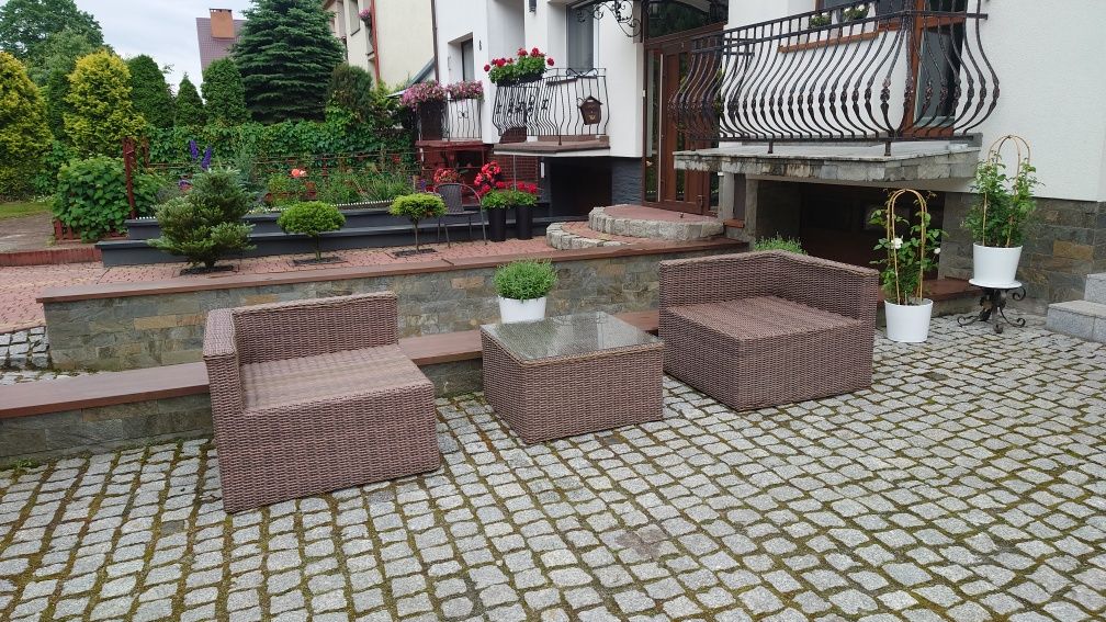 Fotele i stolik z grubego technorattanu, ogrodowe, tarasowe