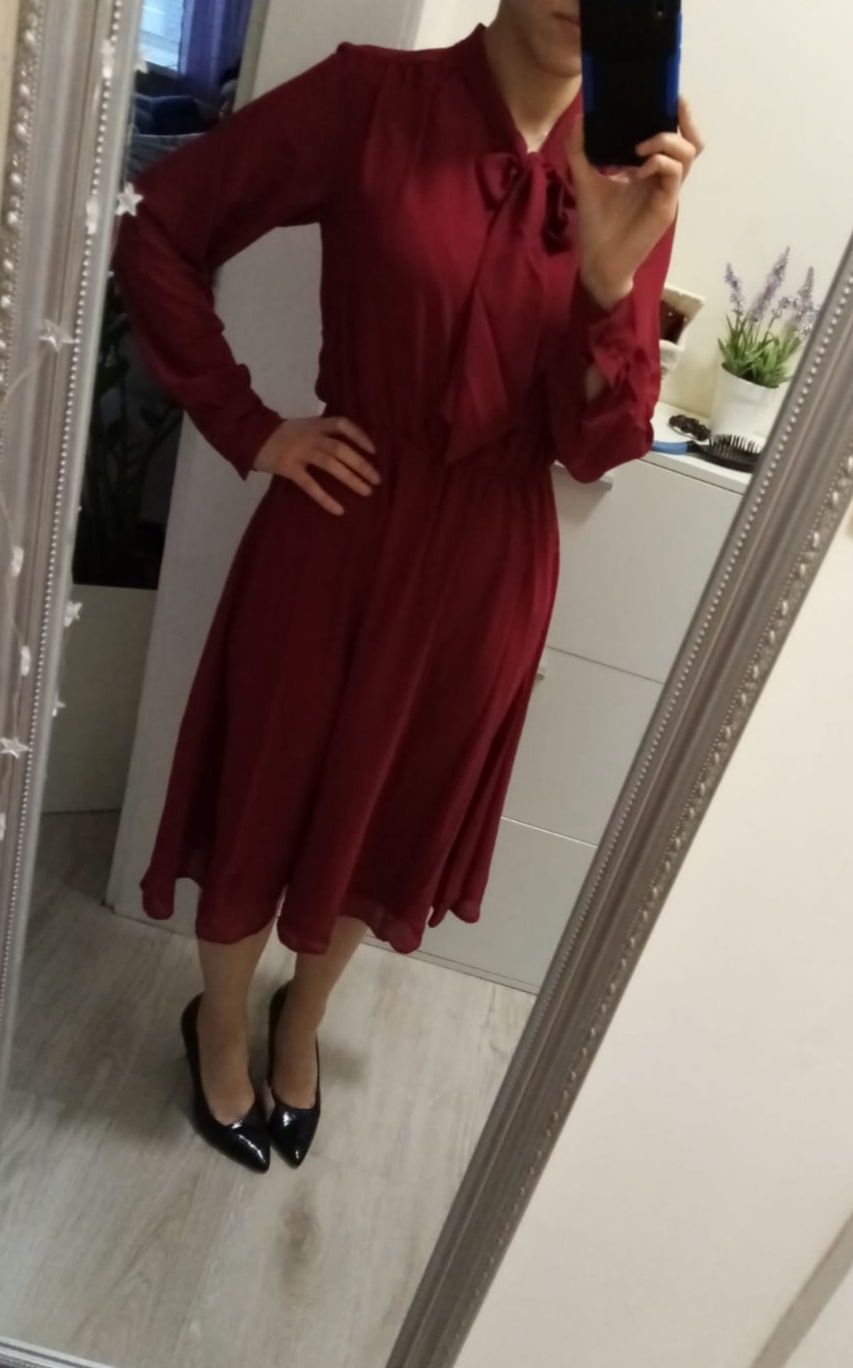 Szyfonowa sukienka midi burgund bordo Mohito 32 34 jak nowa