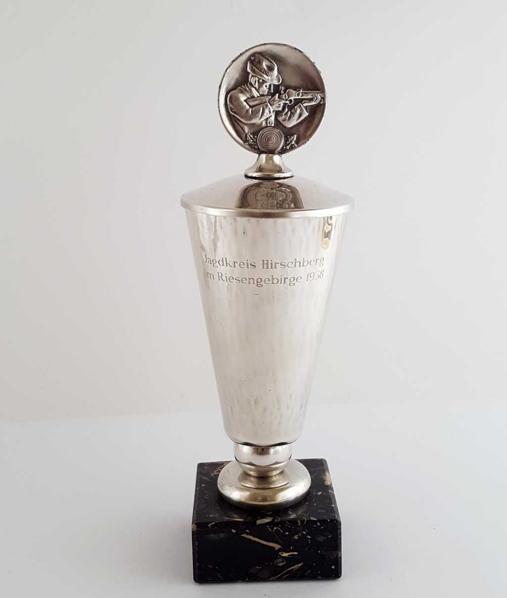 Puchar myśliwski platerowany srebrem z napisem - Jelenia Góra 1938 rok