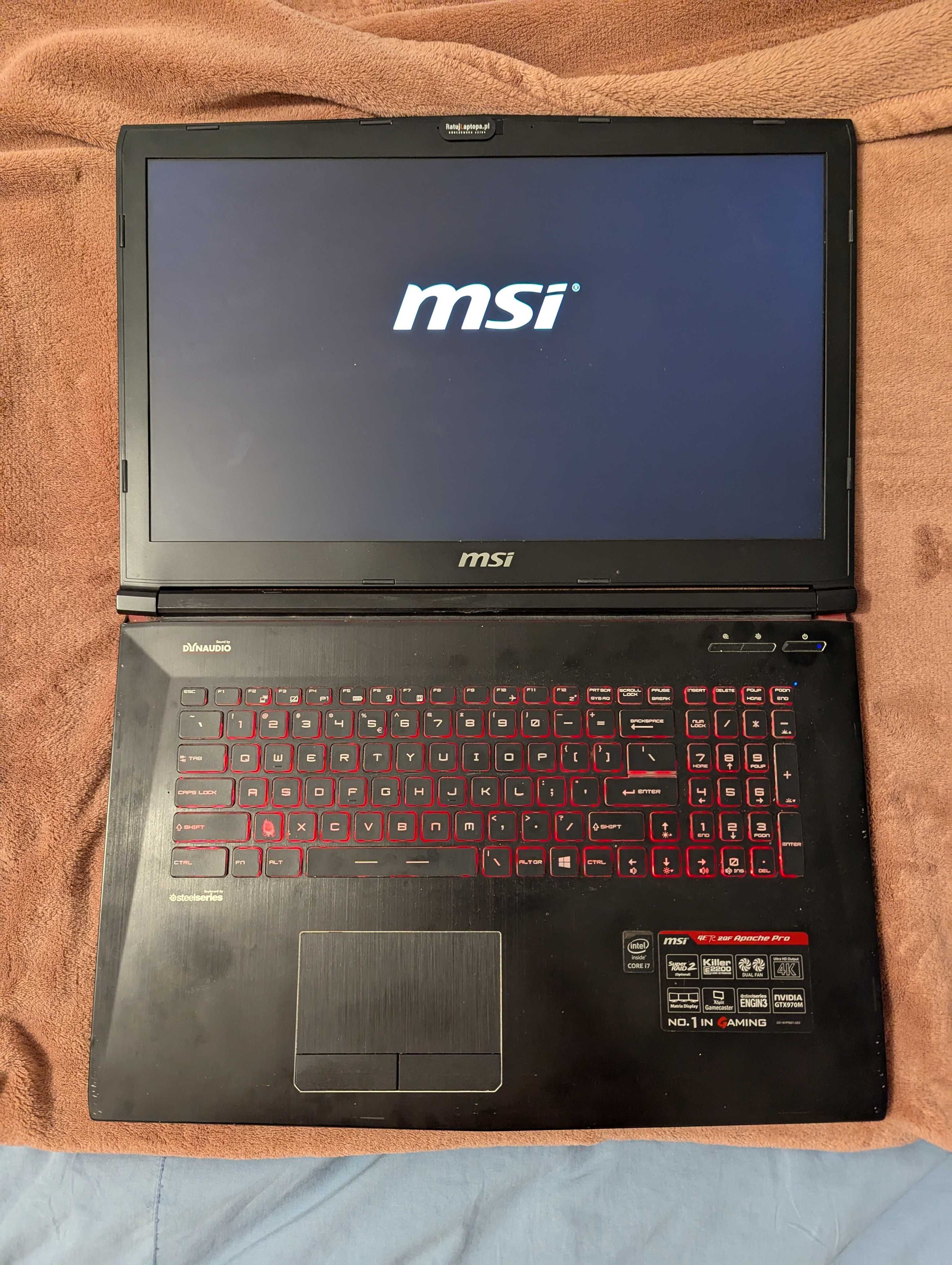 Laptop MSI GE72 2QF, Intel i7-4720HQ, ekran 17,3", SSD+HDD, sprawny!