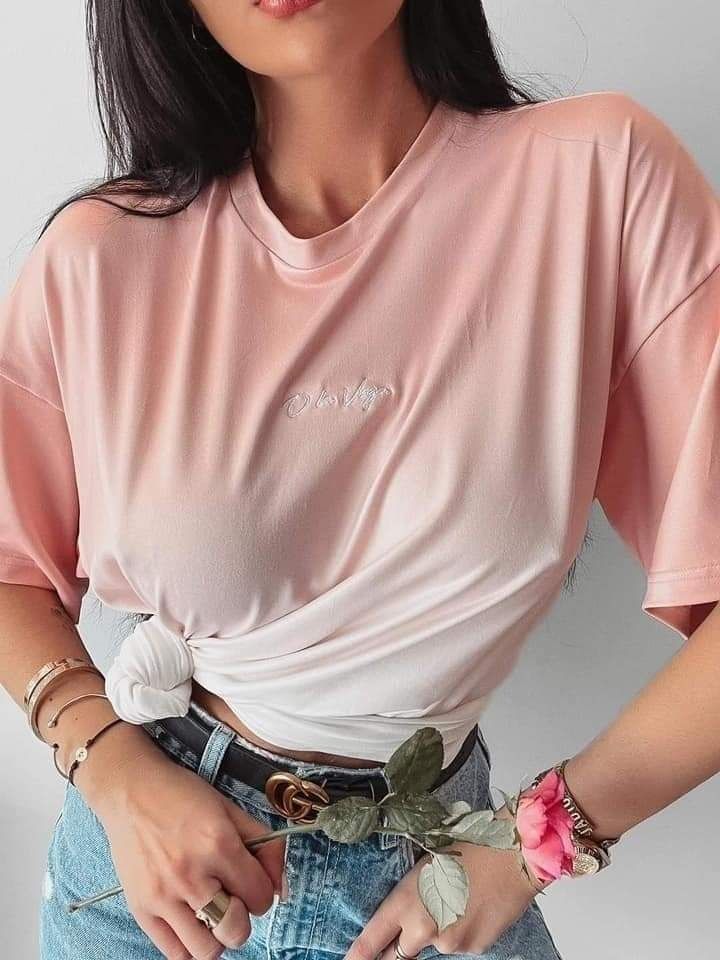T-shirt damski bluzka O'LA VOGA LIYO pudrowy róż