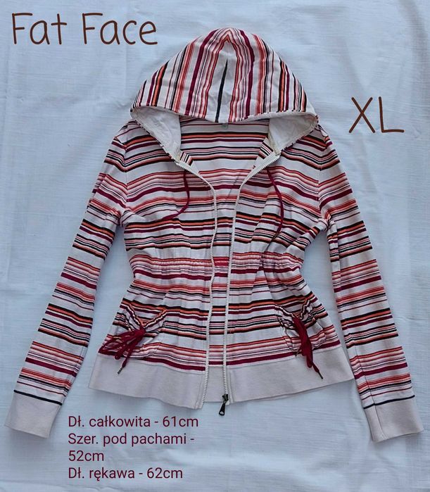 XL Taliowana bluza z kapturem rozpinana  w bordowe paski etno fat face