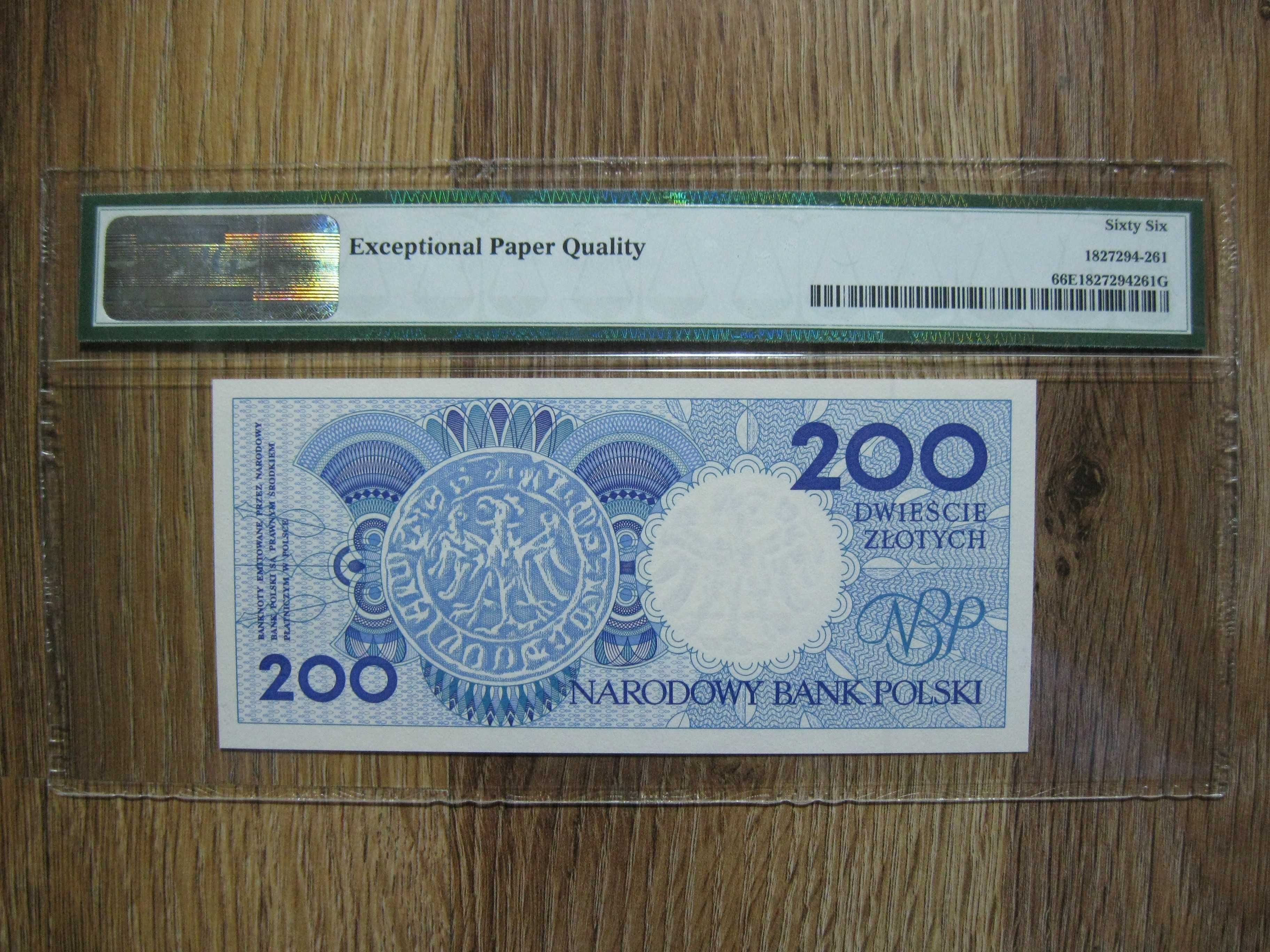 Banknot NBP miasta Polskie 200 złotych 1990 rok grading PMG 66