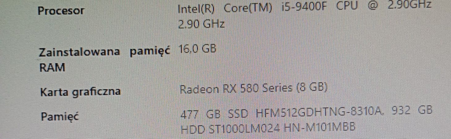 Komputer Gaming i5-9400F, 16GB DDR4, RX580, M.2
