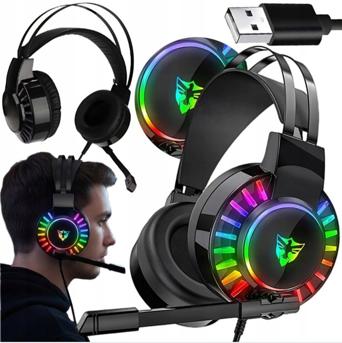 Słuchawki gamingowy nauszne z mikrofonem RGB USB
 Na prezent dla nasto