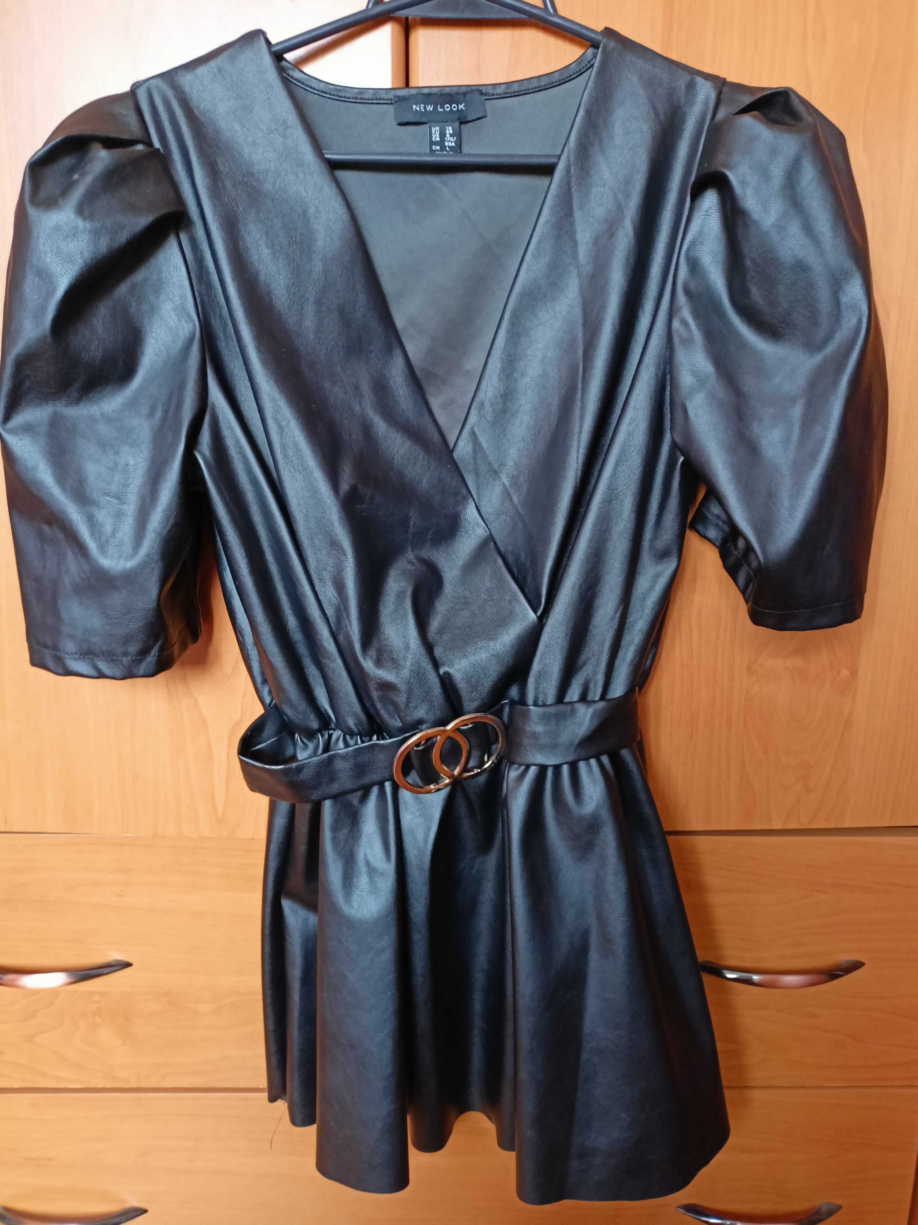 Bluza skórzana z bufkami czarna M
