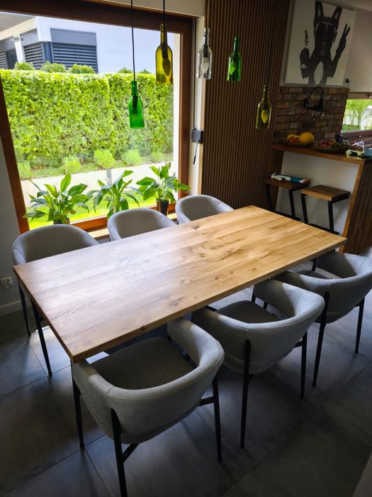 Stół dębowy – rozkładany do jadalni nowoczesny stalowe nogi loft