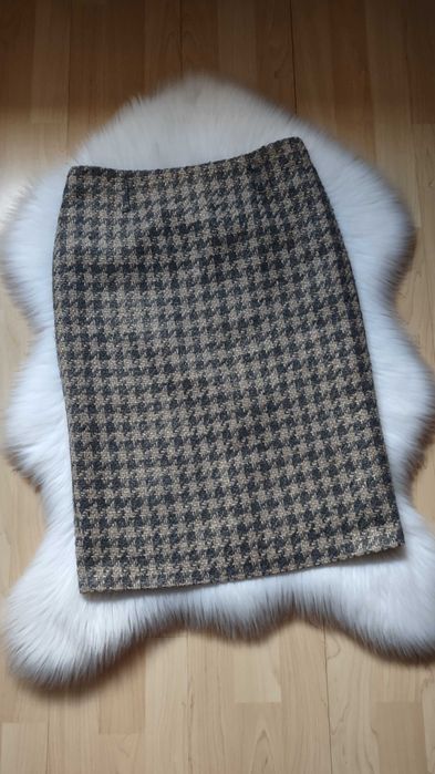 Spódnica w pepitkę 100% wełna beżowo-szara rozmiar M/L Ruppe