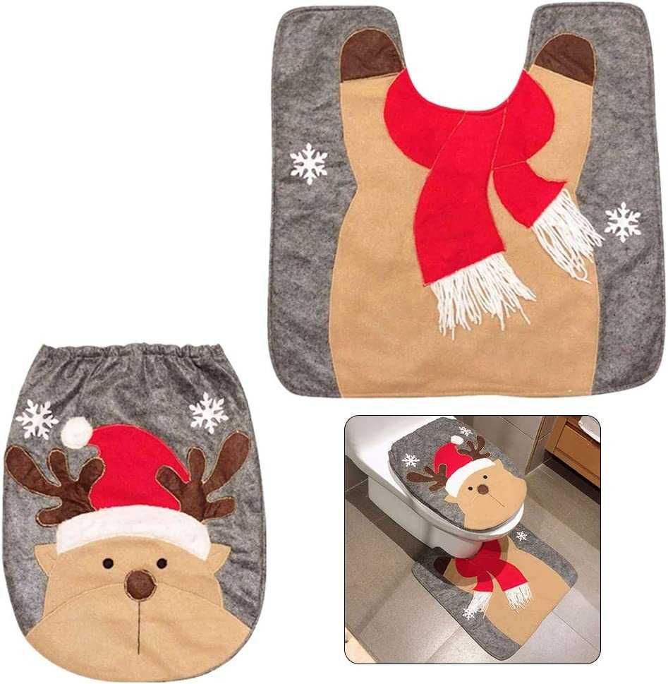2 peças de decoração para assento de sanita e tapete de Natal