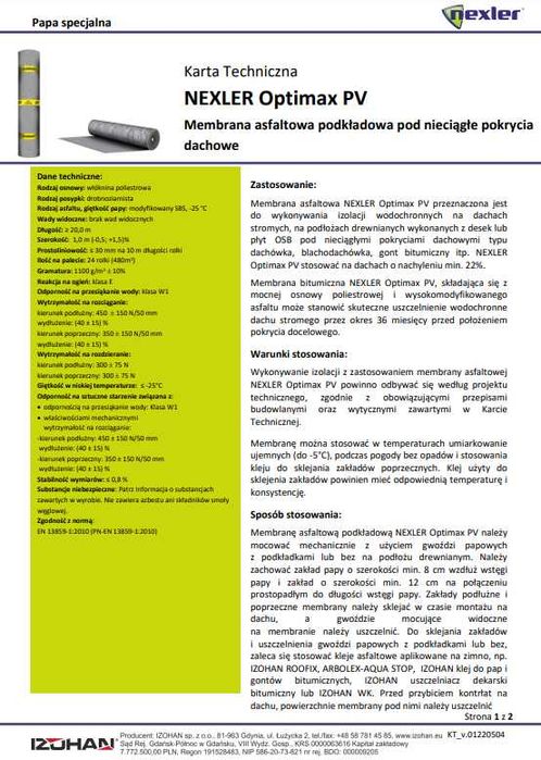 Membrana papowa NEXLER Optimax PV