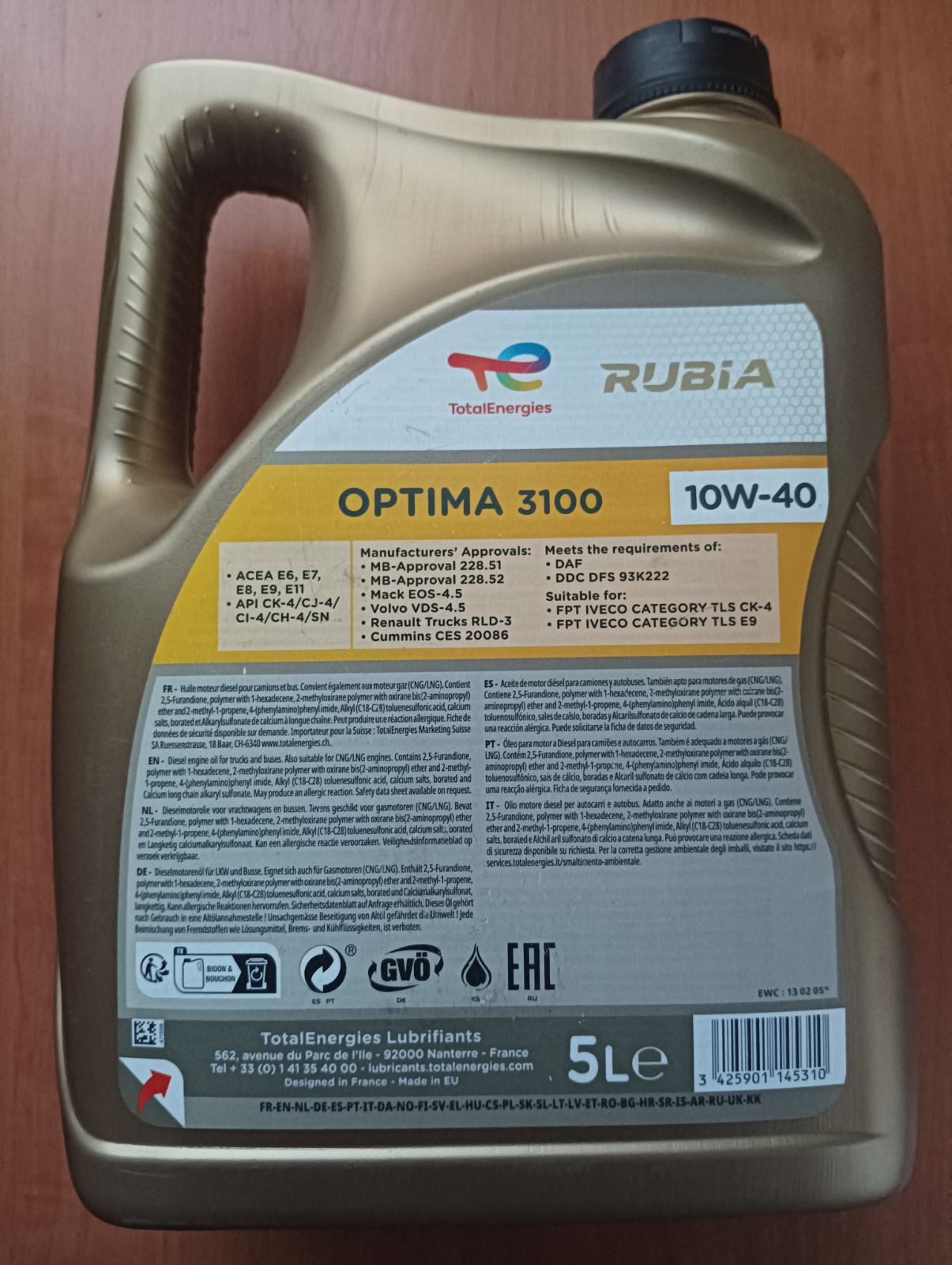 Масло моторное Total RUBIA 3100 TIR 10w-40  5л

Текст: