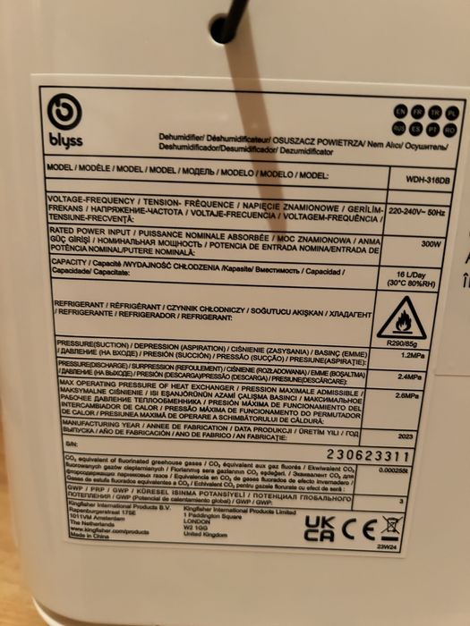 Pochłaniacz wilgoci blyss 16l/24h