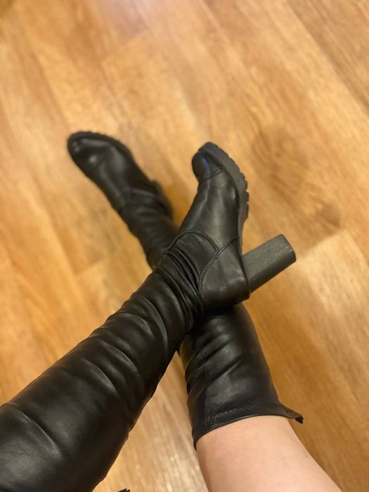 Кожа 36р ботфорты ботинки кеды сапожки выше колена чёрные чулок