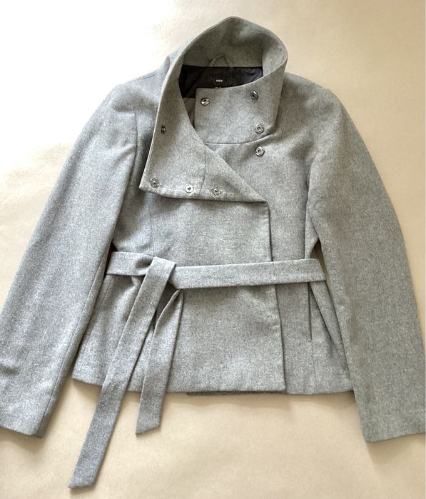 Płaszcz z wiązaniem szary wełniany rozmiar XL 42 H&M