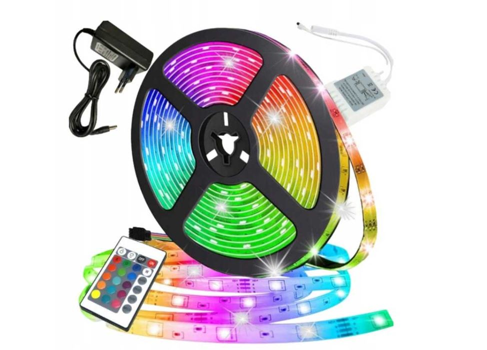 Taśma LEDY PREMIUM kolorowe RGB 5m + PILOT ! do pokoju salonu
