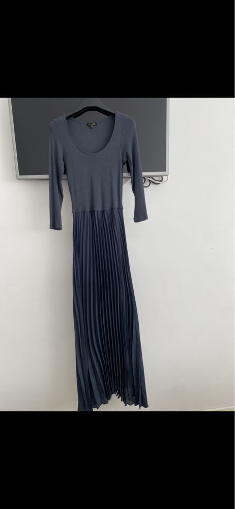 Vestido azul, plissado, Massimo Dutti, tamanho XS