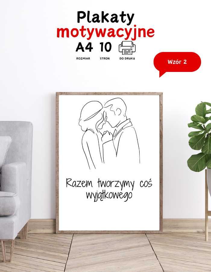 Plakaty na Walentynki, Rocznice Ślubu, Urodziny Line ART A4 do druku