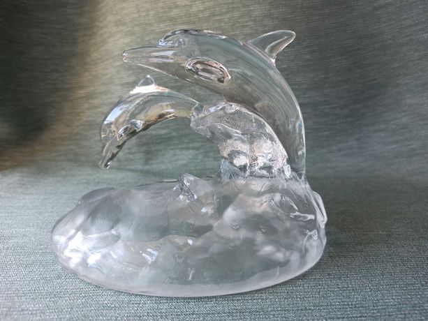 Przycisk do papieru szklana figurka kryształ delfiny Crystal d' Arques