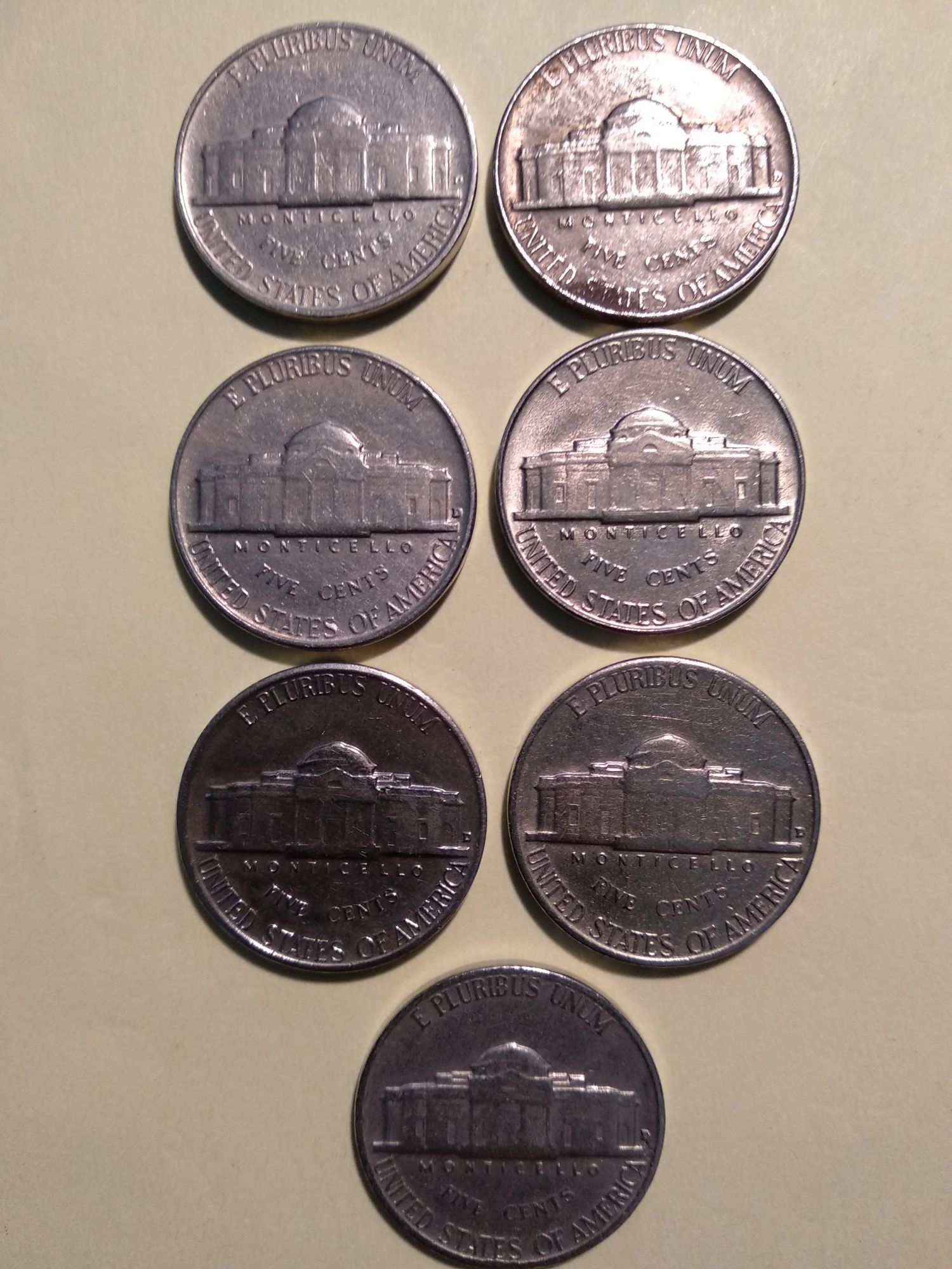 Moedas 5 cêntimos Jefferson Nickel 1952/1959 EUA