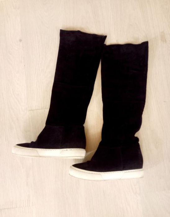 Сапоги ботфорти танкетка натуральна шкіра