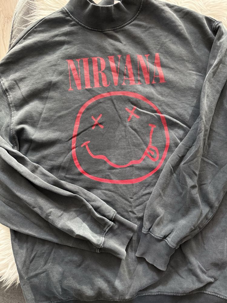 Nirvana Bluza Smiley Face szara H&M rozmiar XS