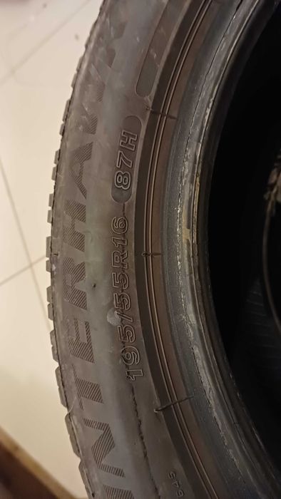 2 opony używane zimowe 195/55/16 Firestone Winterhawk4, bieżnik 7,4mm