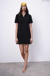 ZARA чорна котонова сукня поло мини платье с коротким рукавом черное S