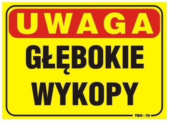 Tablica 35*25Cm Uwaga! Głębokie Wykopy