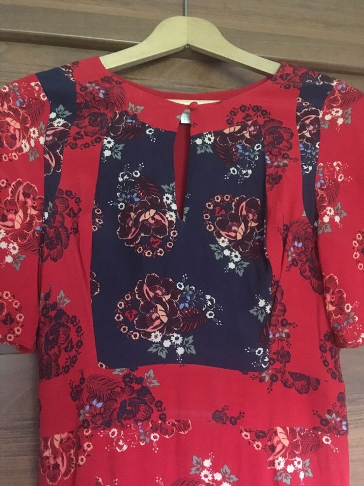 Sukienka czerwona w kwiaty rozm 36 styl boho, festiwal