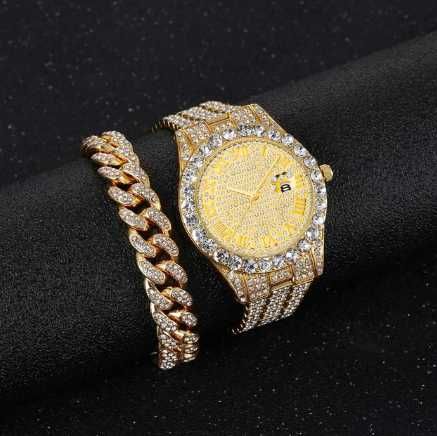 Relógio de pulso + pulseira Diamond Gold ! Entrega Grátis !