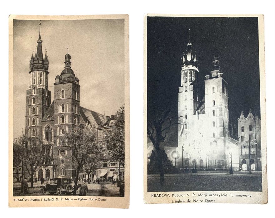 IIRP: Pocztówka Kraków Rynek i Kościół N.M.P. 2 sztuki Dzień i Noc