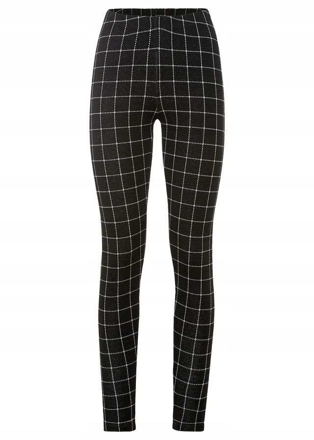 B.P.C legginsy czarne w białą kratę 32/34.