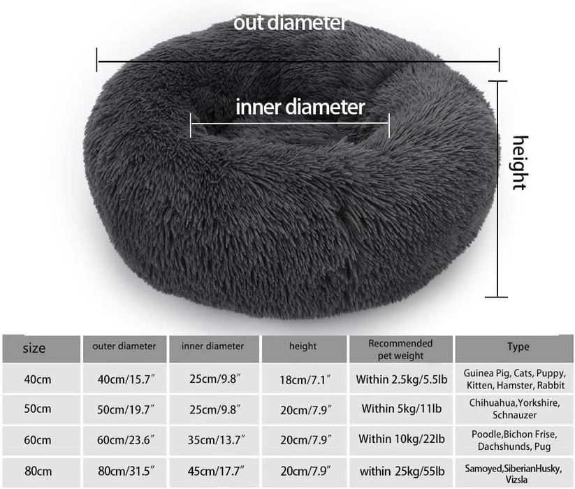 Ciemnoszare Legowisko dla psa/kota poduszka puszysta okrągła  50cm