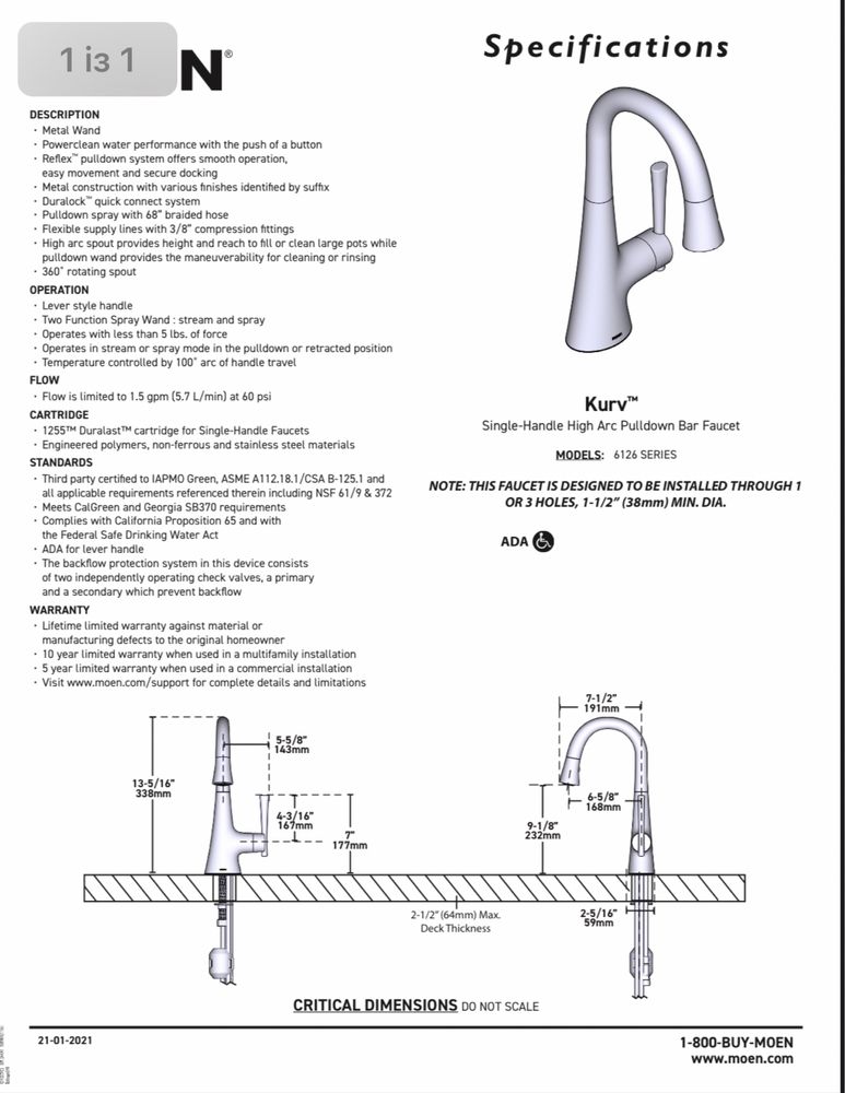 Кухонний змішувач з витяжною лійкою Moen 6126NL