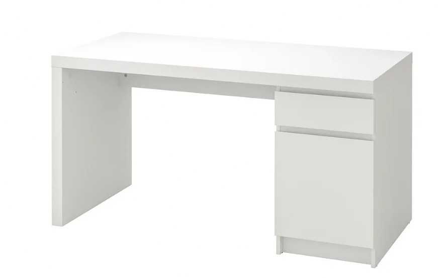 Biurko Malm Ikea 140x65 z szufladą i szafką boczną