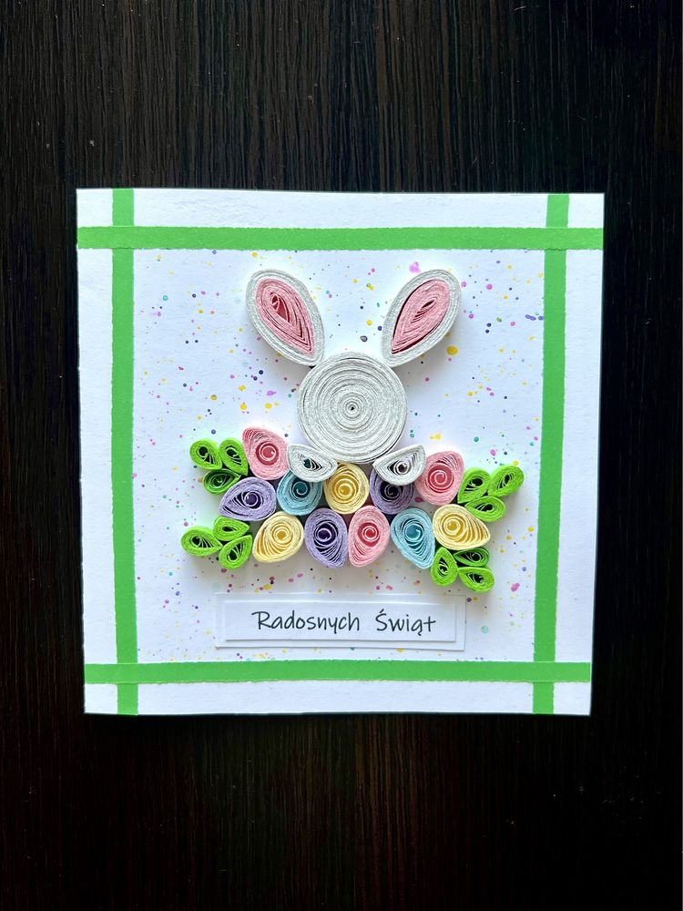 Kartka WIELKANOCNA, zajączek, ręcznie robiona, quilling, jajka