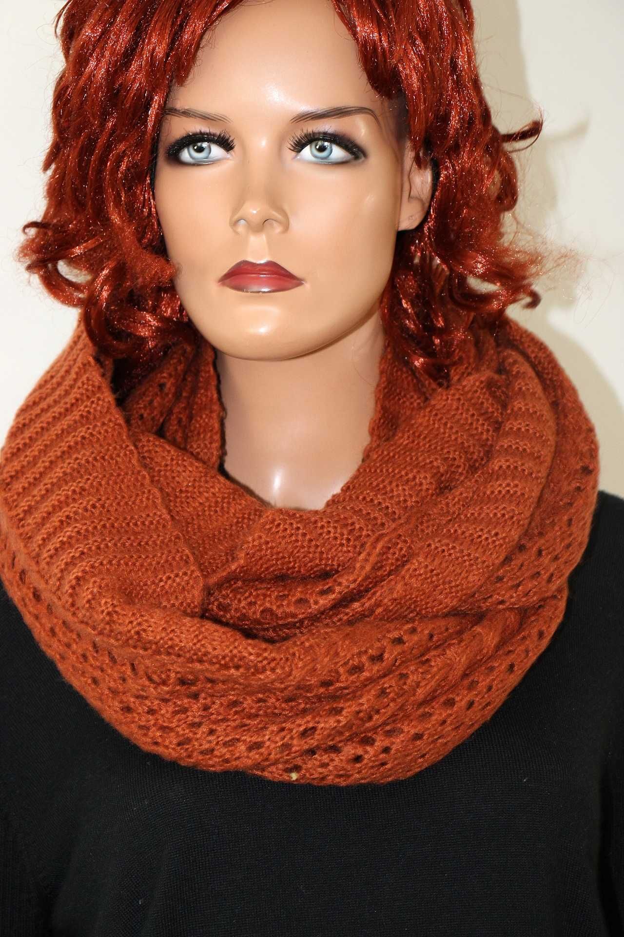 sx5 SIX Ciepły Stylowy Karmelowy Komin Szal 42x170