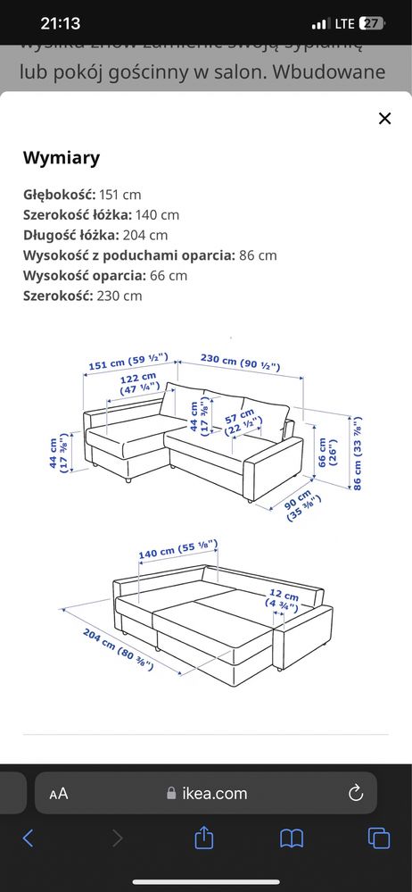 Naroznik WYPRANY DOSTAWA ikea friheten