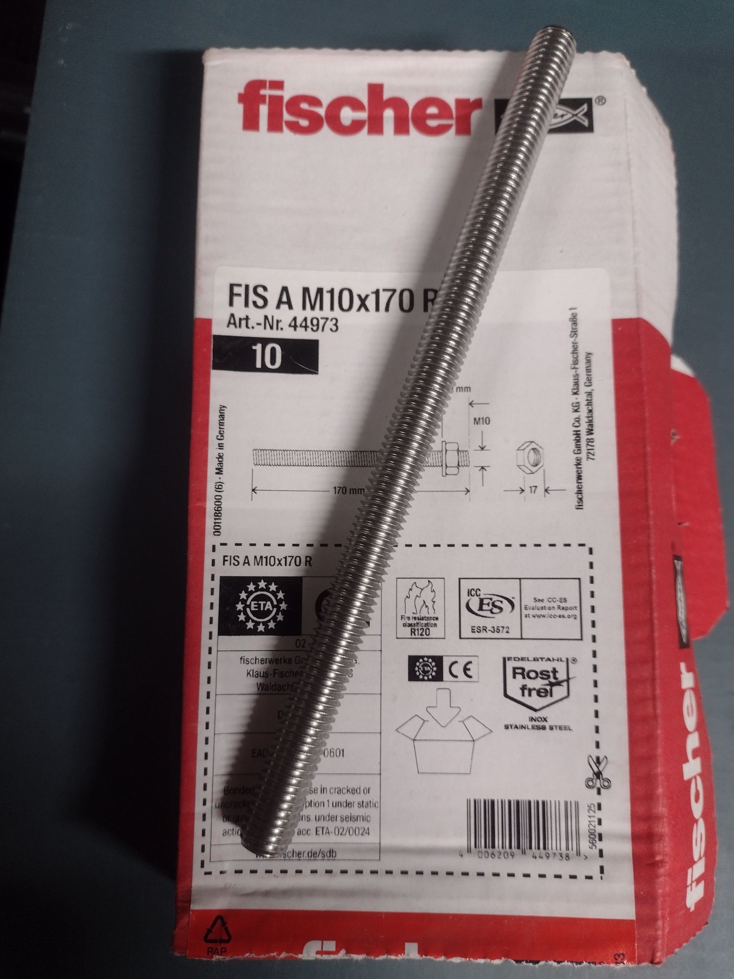 Pręty gwintowane m10x170 i m12x180 Fischer cena za paczkę 10szt