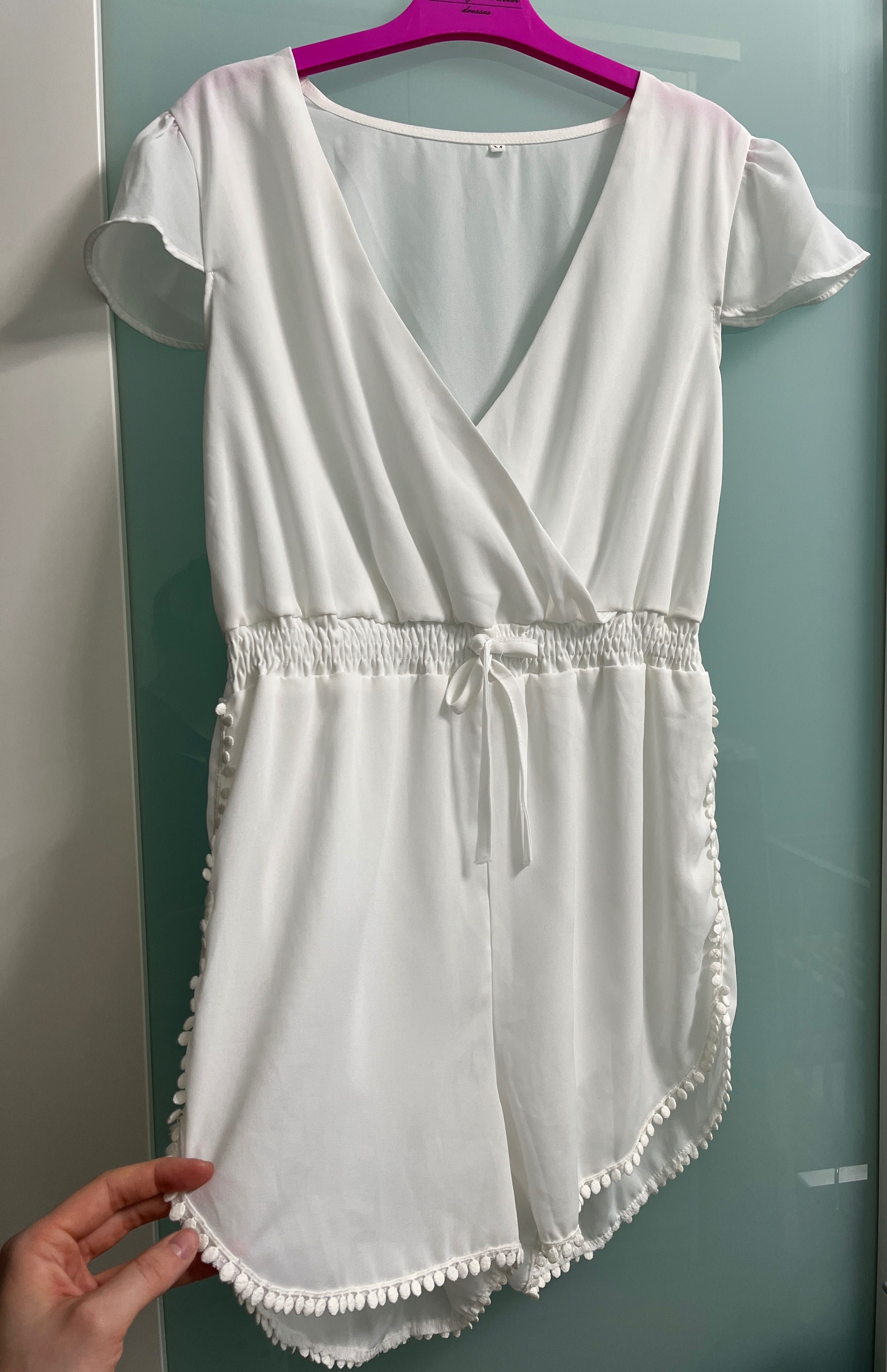 Biały krótki kombinezon M Butik Boho Modna Stylowa Basic