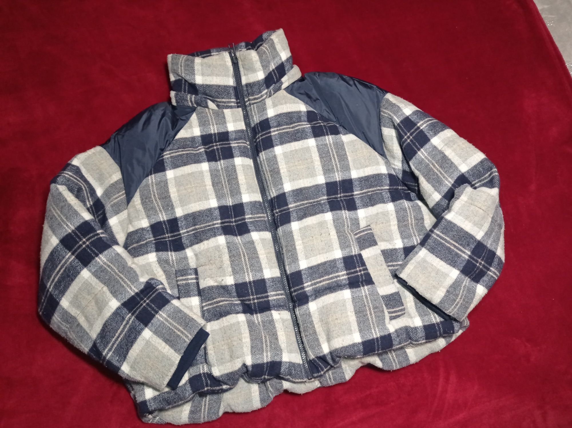 Kurtka Zara rozmiar L 40 w kratkę ciepła kratę koszulowa szara granat