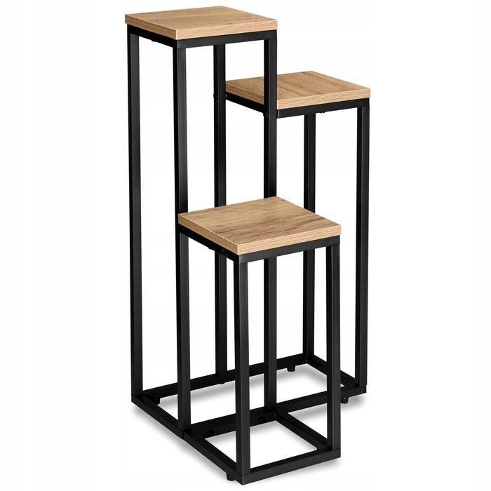 NOWY Kwietnik Metalowy Loft Stojak Na Kwiaty Czarny Drewniany OKAZJA