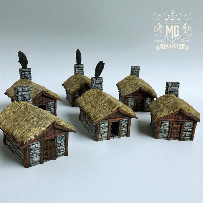 Zestaw 6 domkow wiejskich makiety teren do gry lotr sbg bolt action