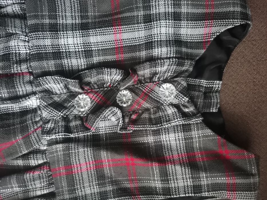 Sukienka dziecięca 86-92 wizytowa kratka elegancka biała szara