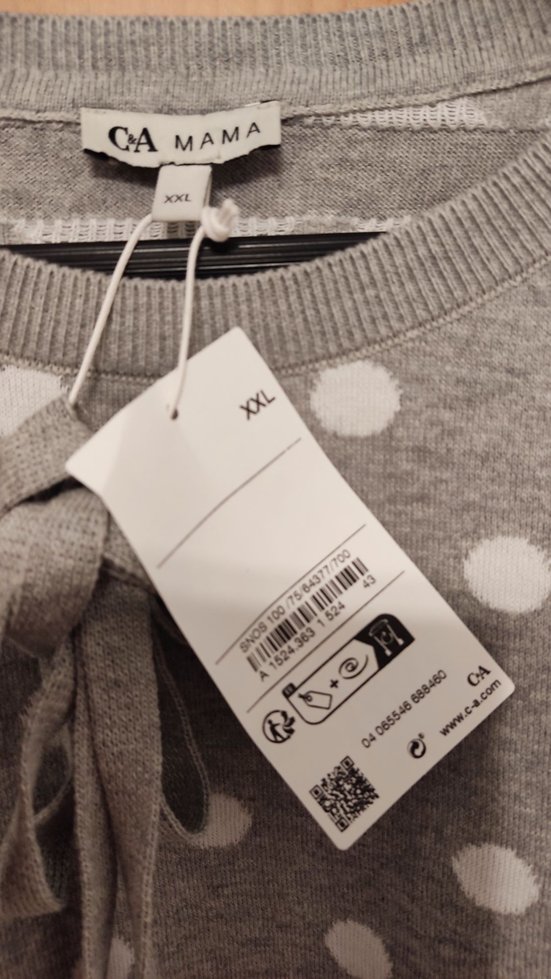 Sweter sweterek ciążowy C&A Mama 100% bawełna nowy szary w kropki