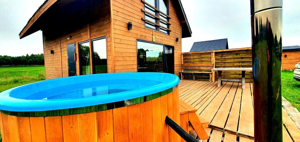 Domek Mazury nad jeziorem sauna balia jacuzzi