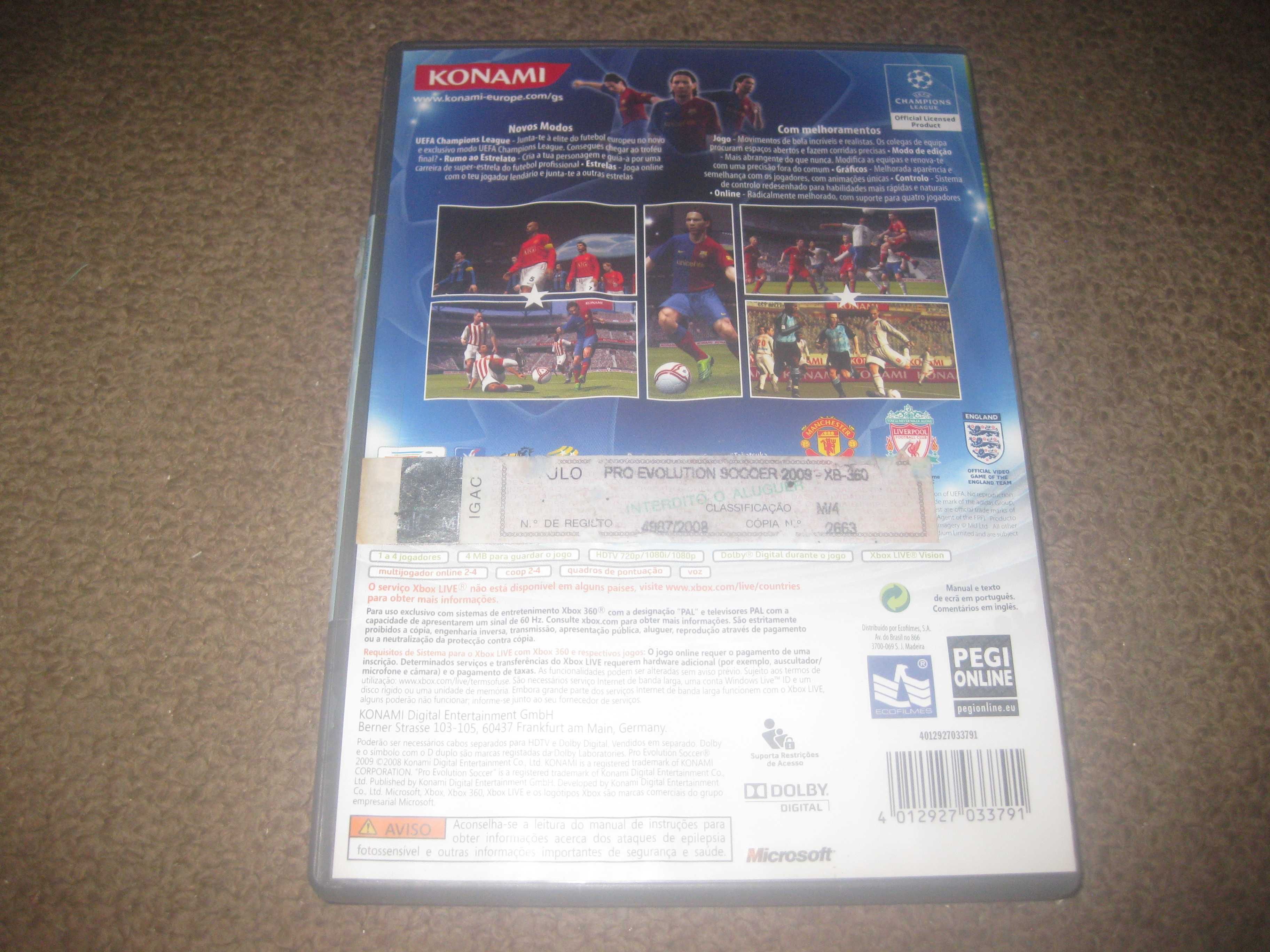 Jogo "PES 2009" para a Xbox 360/Completo!
