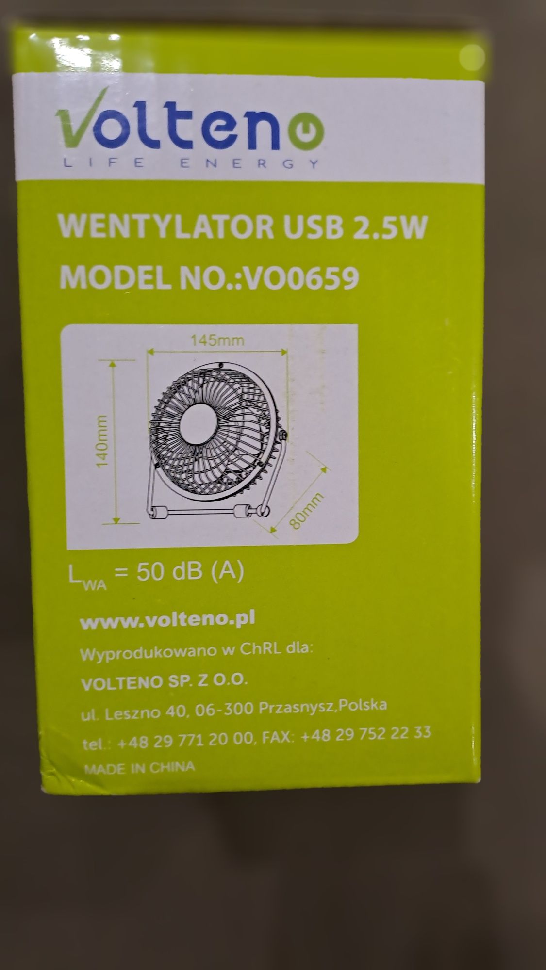 USB вентилятор VOLTENO VO0659 - 2.5 Вт, чорний