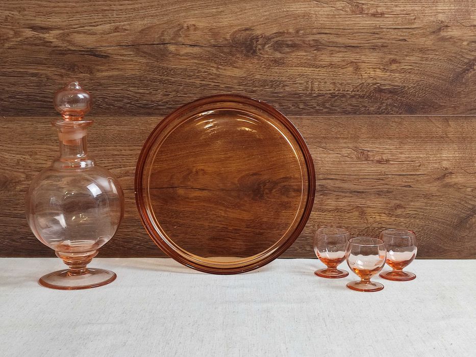 Karafka z kieliszkami + taca - huta Hortensja - lata 30